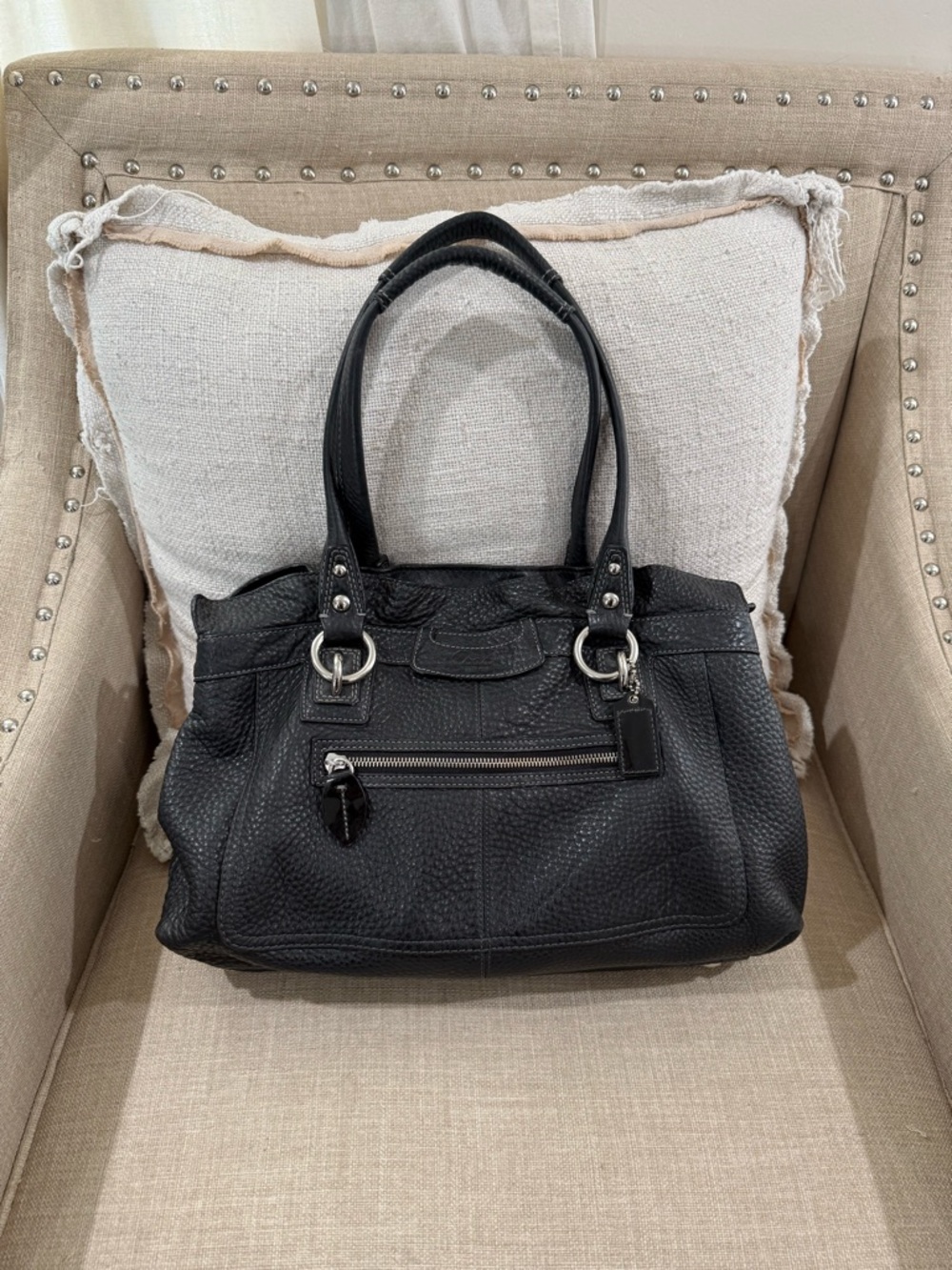 Vintage Coach Penelope Black Leather Satchel Handbag